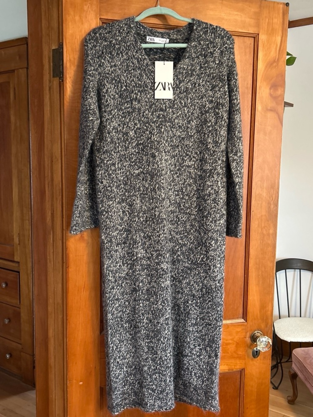 Zara Charcoal Marled Long-Sleeve Knit Dress